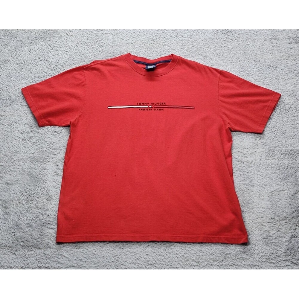 Red Tommy Hilfiger American Classic Logo T shirt Size Large